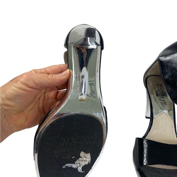 Michael Kors 7 Heeled sandals silver mirror heels Black patent leather u… - Picture 8 of 9